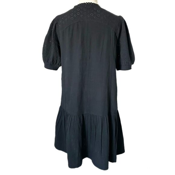 ME+EM Embroidered Cheesecloth Short Mini Dress in Dark Navy 100% Cotton Size 8 - Picture 5 of 7